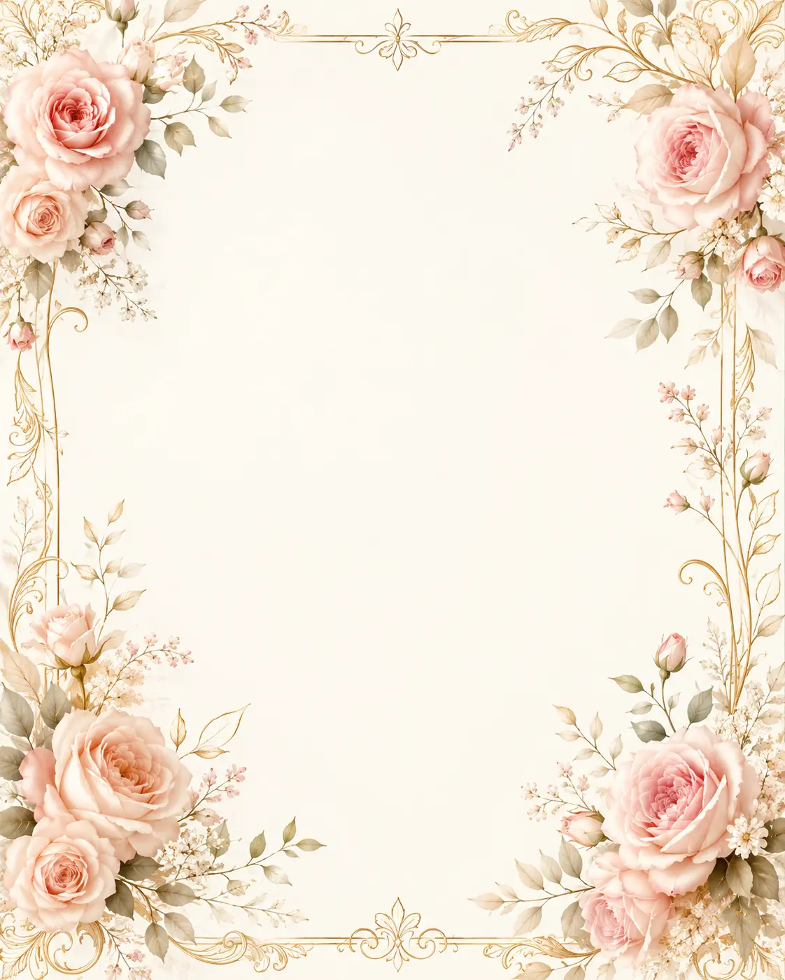 Rose floral frame with champagne gold details